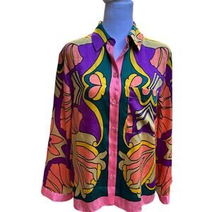 ZARA BLOGGERS FAV Printed Pocket Shirt Satin Pajama Style Colorful • 3526/781